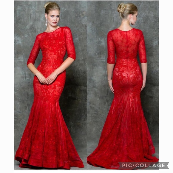 Glow WHITE 3/4 sleeves lace long gown - Picture 2 of 7